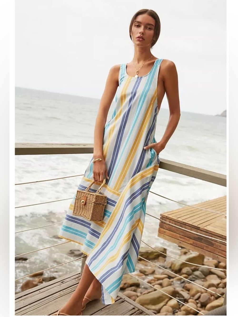 Anthropologie Awning Striped Maxi Dress M NWT Cotton Viscose Modal Summer Resort